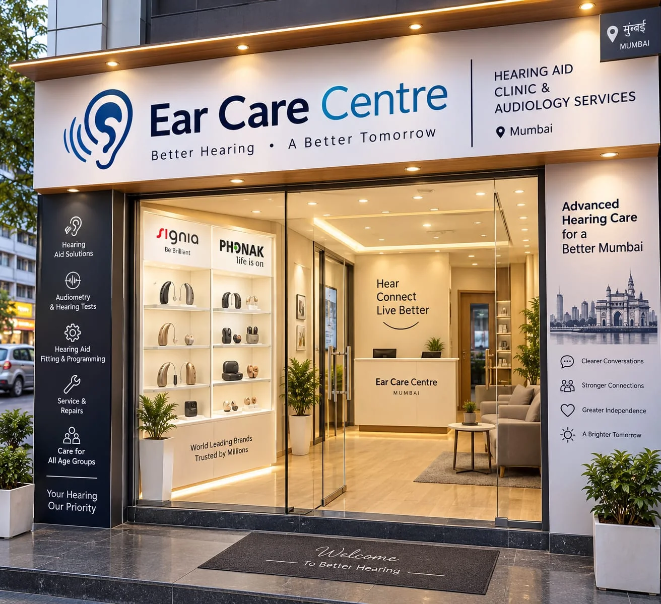 Hearing aid clinic storefront and hearing-care centre