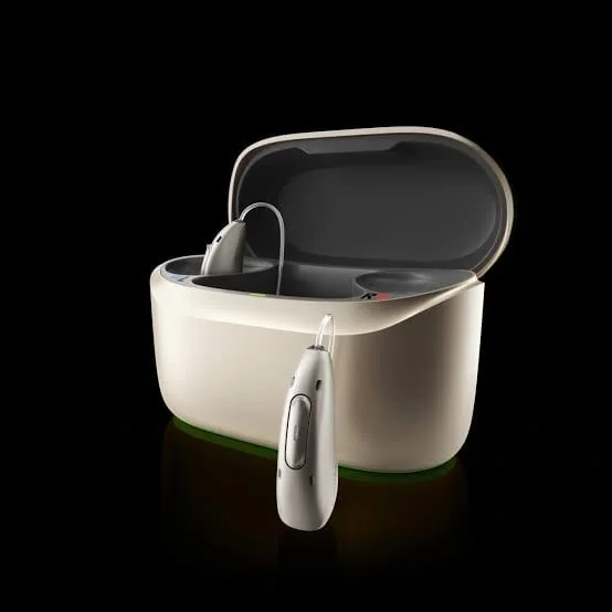Rechargeable hearing aid with charging case
