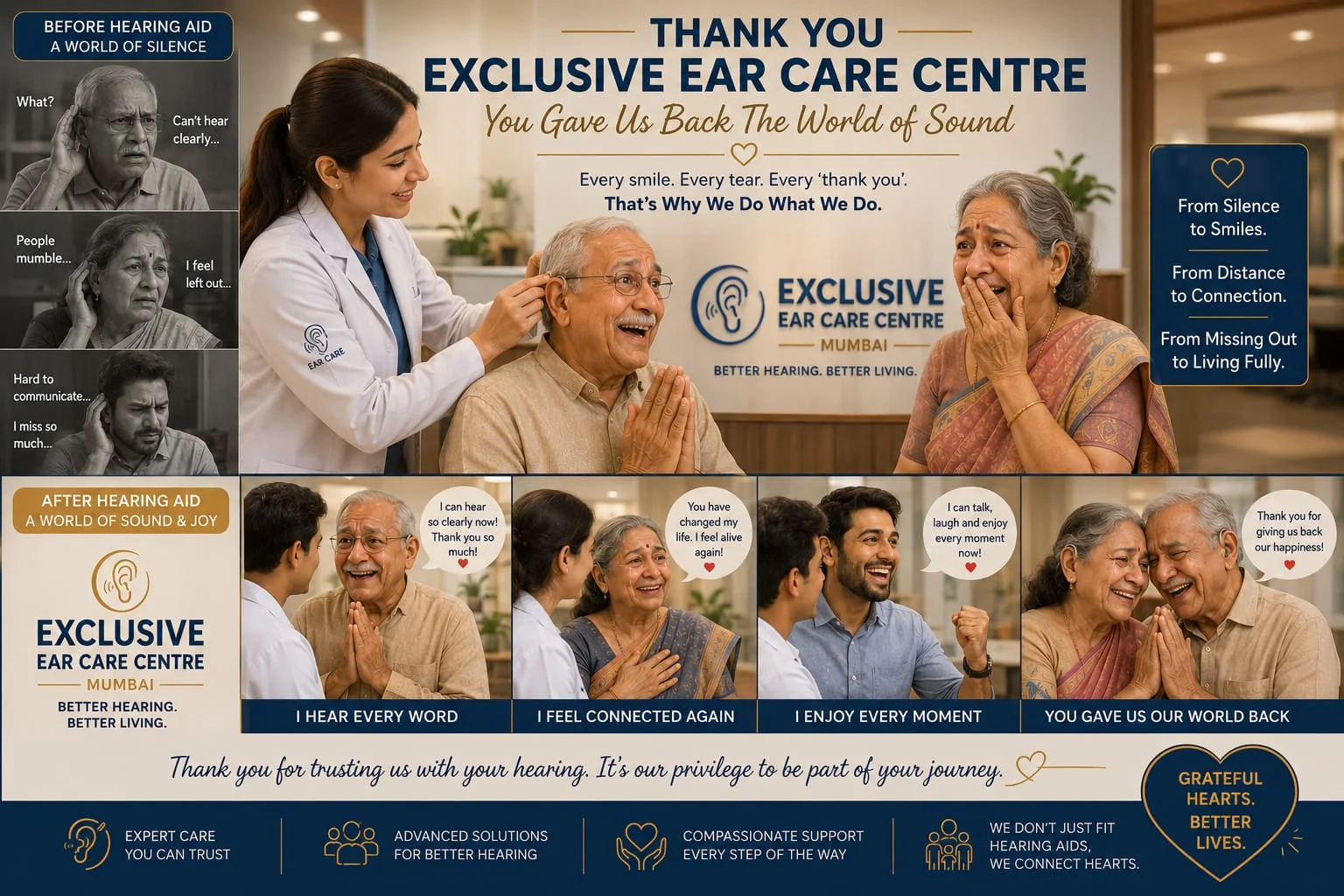 Emotional hearing-care story showing reconnection and gratitude